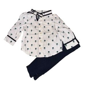 Janie and Jack Outfit Button Down Floral Top and Pants Size
